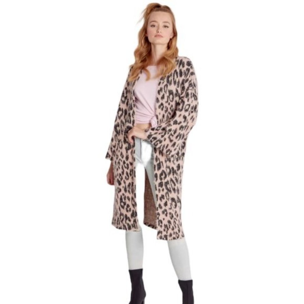 Wildfox Eyelash Open front long Cardigan Leopard